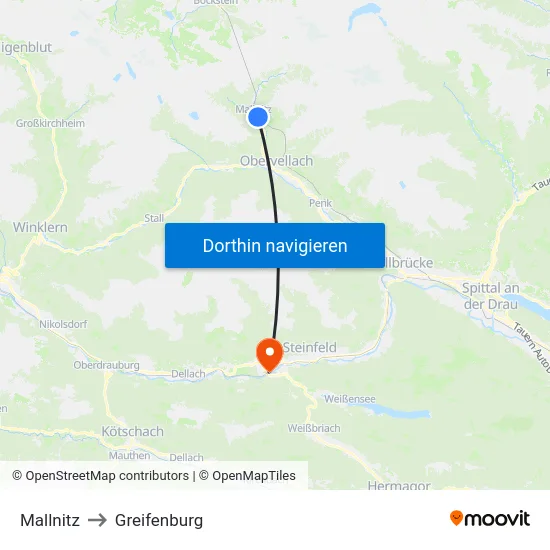 Mallnitz to Greifenburg map