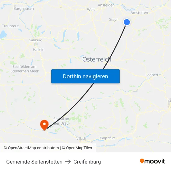 Gemeinde Seitenstetten to Greifenburg map