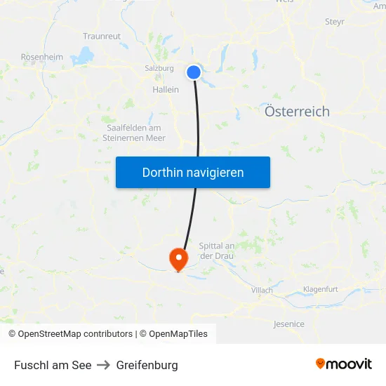 Fuschl am See to Greifenburg map