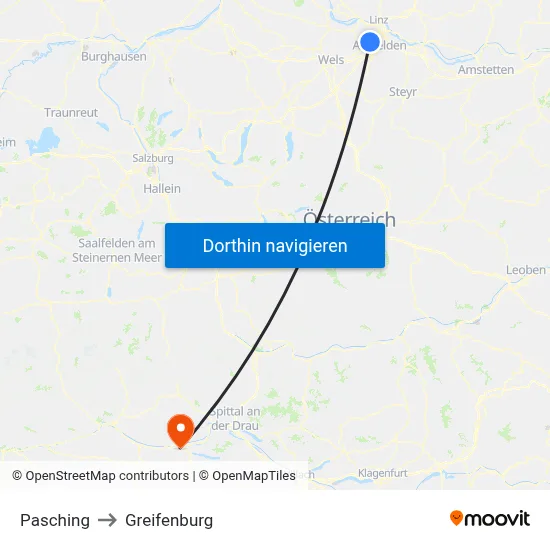 Pasching to Greifenburg map