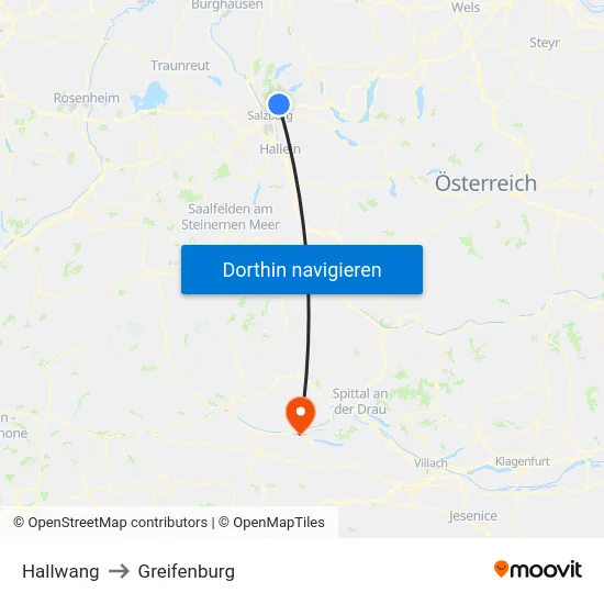 Hallwang to Greifenburg map