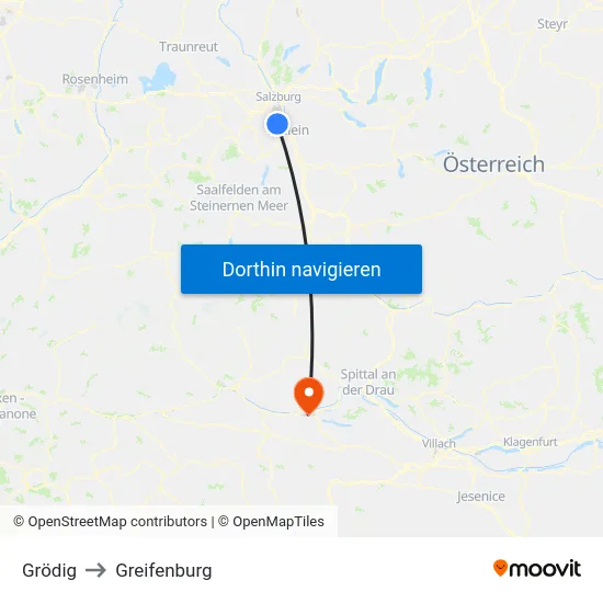 Grödig to Greifenburg map