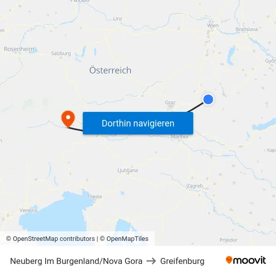 Neuberg Im Burgenland/Nova Gora to Greifenburg map