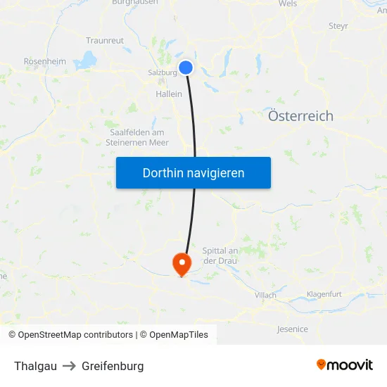Thalgau to Greifenburg map