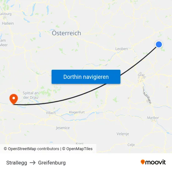 Strallegg to Greifenburg map