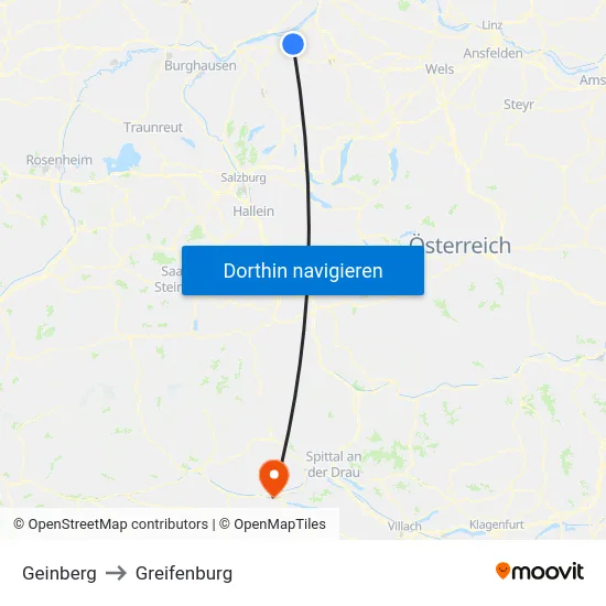 Geinberg to Greifenburg map