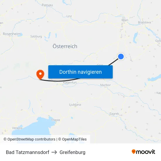 Bad Tatzmannsdorf to Greifenburg map