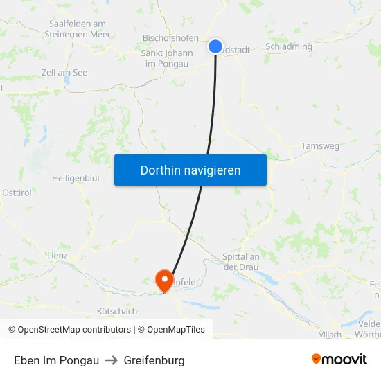 Eben Im Pongau to Greifenburg map