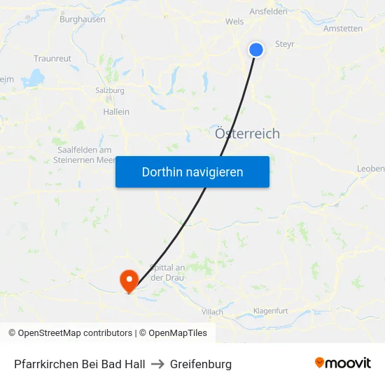 Pfarrkirchen Bei Bad Hall to Greifenburg map