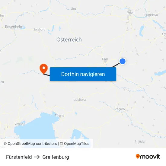 Fürstenfeld to Greifenburg map