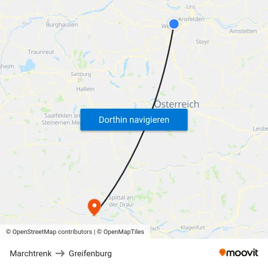 Marchtrenk to Greifenburg map
