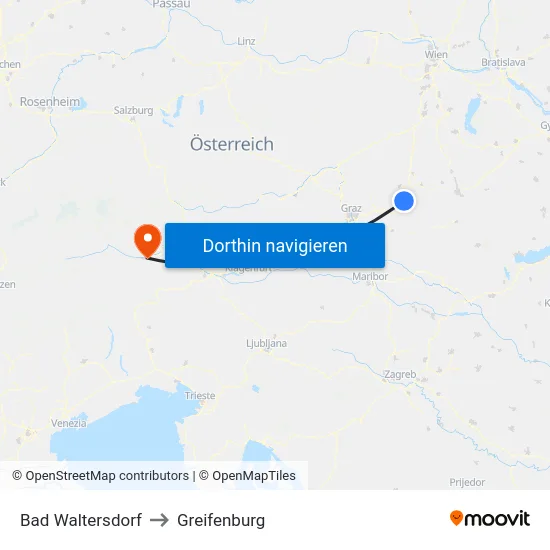 Bad Waltersdorf to Greifenburg map