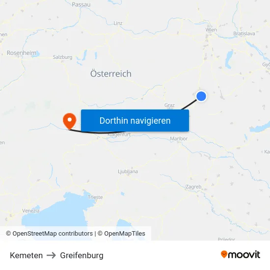 Kemeten to Greifenburg map