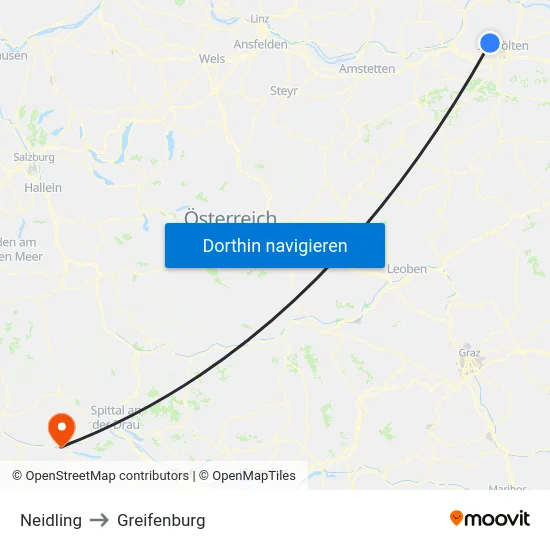 Neidling to Greifenburg map