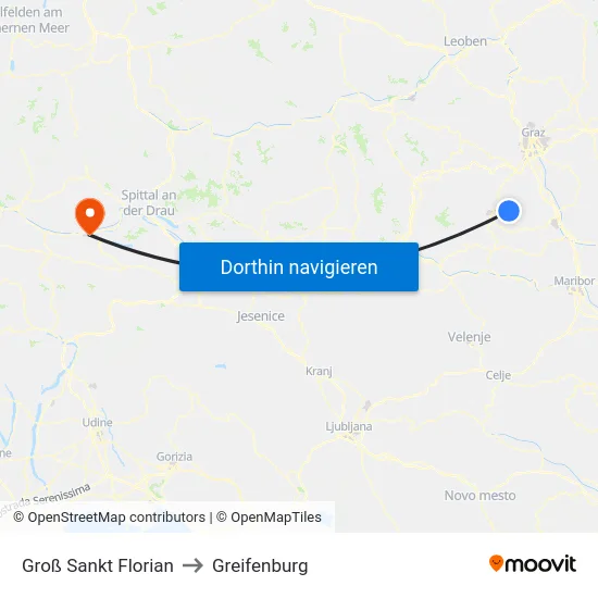 Groß Sankt Florian to Greifenburg map