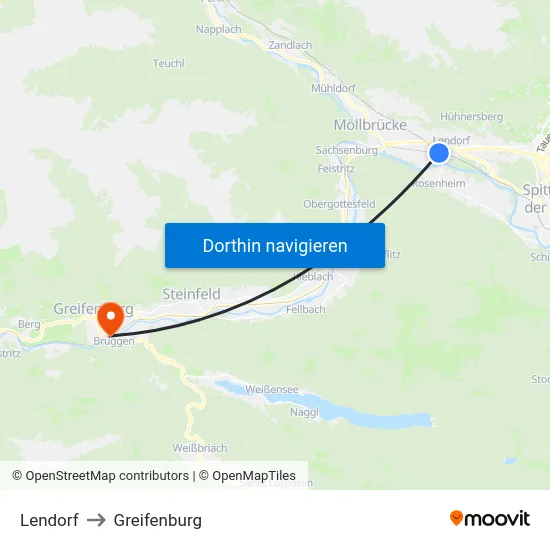 Lendorf to Greifenburg map