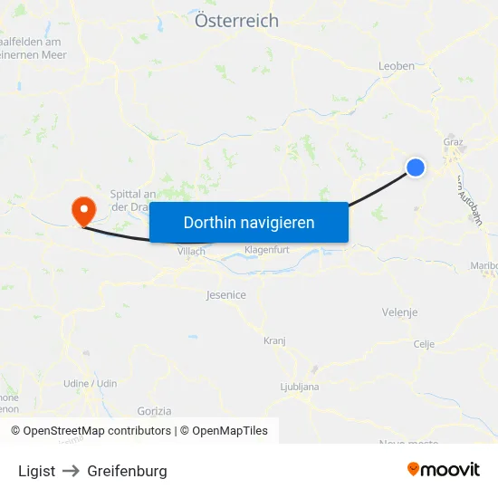 Ligist to Greifenburg map
