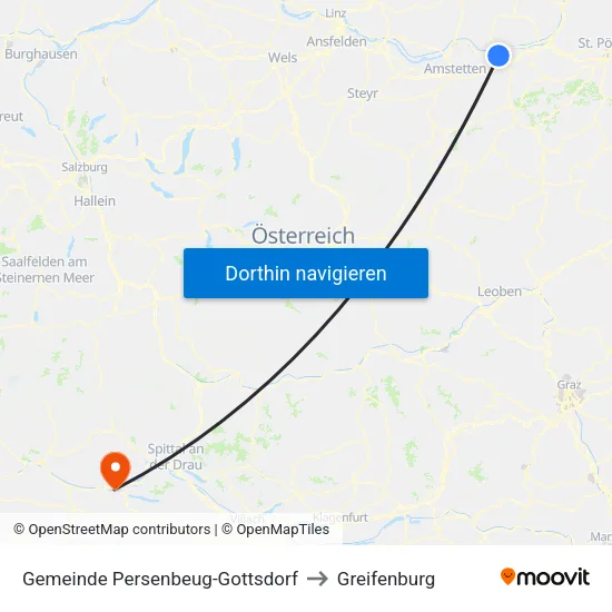 Gemeinde Persenbeug-Gottsdorf to Greifenburg map
