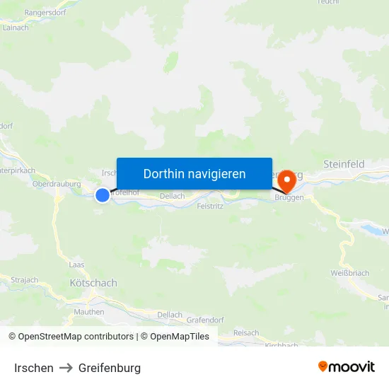 Irschen to Greifenburg map