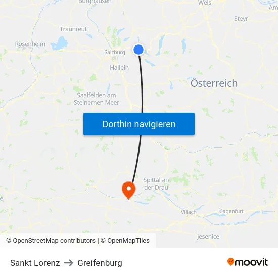 Sankt Lorenz to Greifenburg map