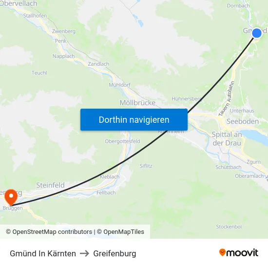 Gmünd In Kärnten to Greifenburg map