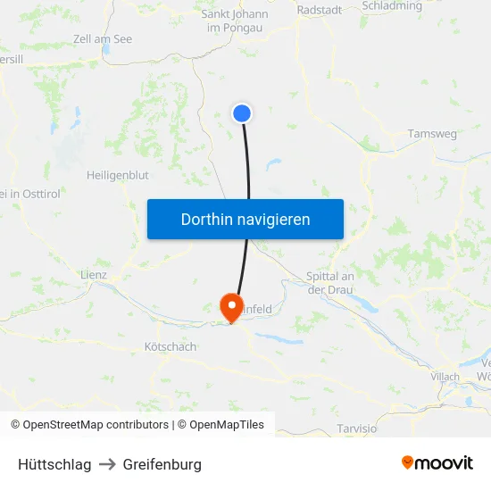 Hüttschlag to Greifenburg map