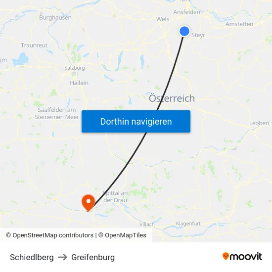 Schiedlberg to Greifenburg map