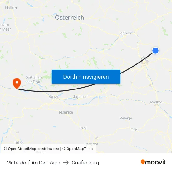 Mitterdorf An Der Raab to Greifenburg map
