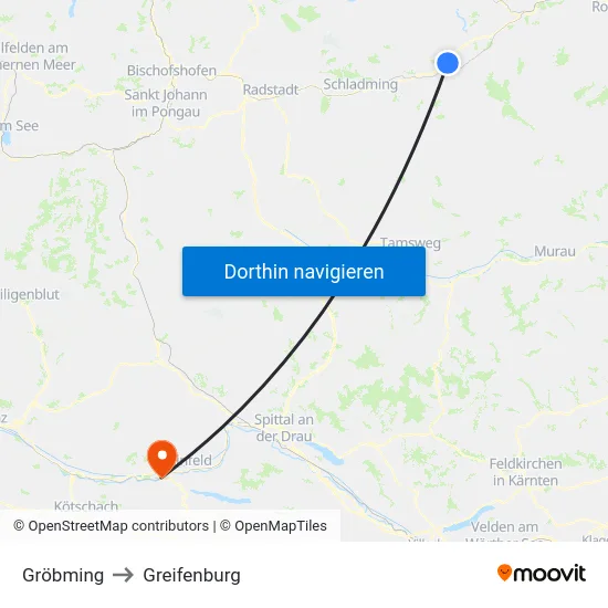 Gröbming to Greifenburg map