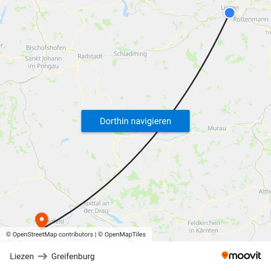 Liezen to Greifenburg map