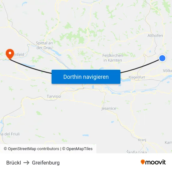 Brückl to Greifenburg map