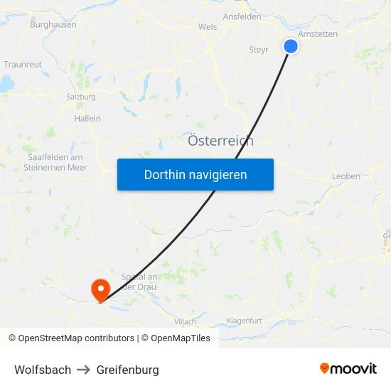Wolfsbach to Greifenburg map
