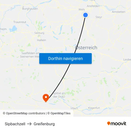 Sipbachzell to Greifenburg map