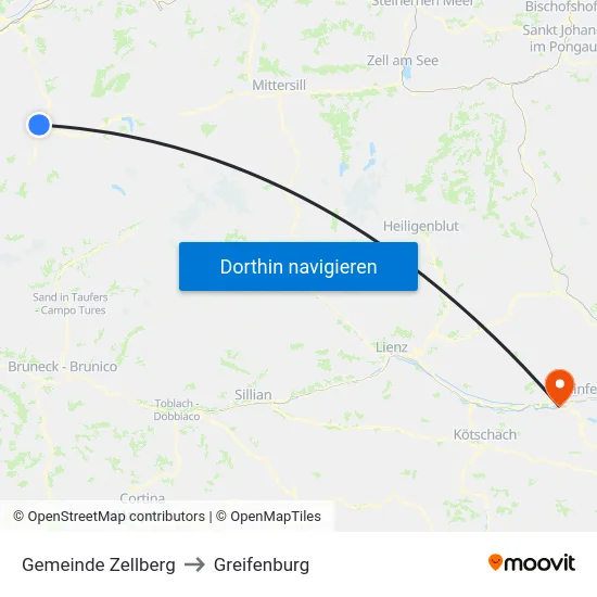 Gemeinde Zellberg to Greifenburg map