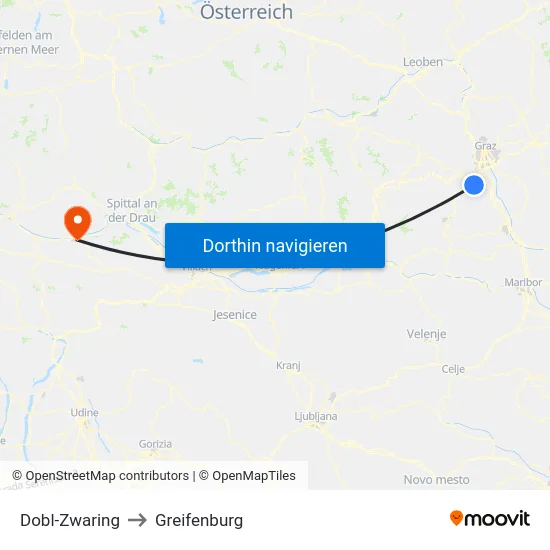 Dobl-Zwaring to Greifenburg map