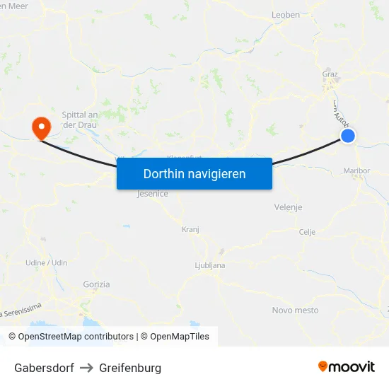 Gabersdorf to Greifenburg map