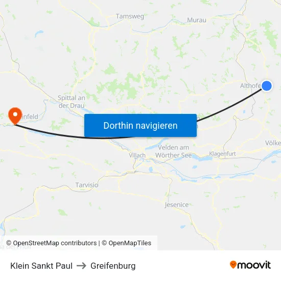 Klein Sankt Paul to Greifenburg map