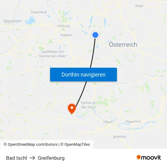 Bad Ischl to Greifenburg map
