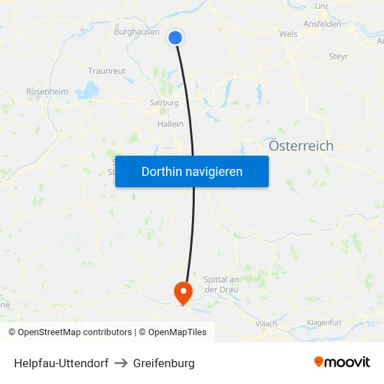 Helpfau-Uttendorf to Greifenburg map