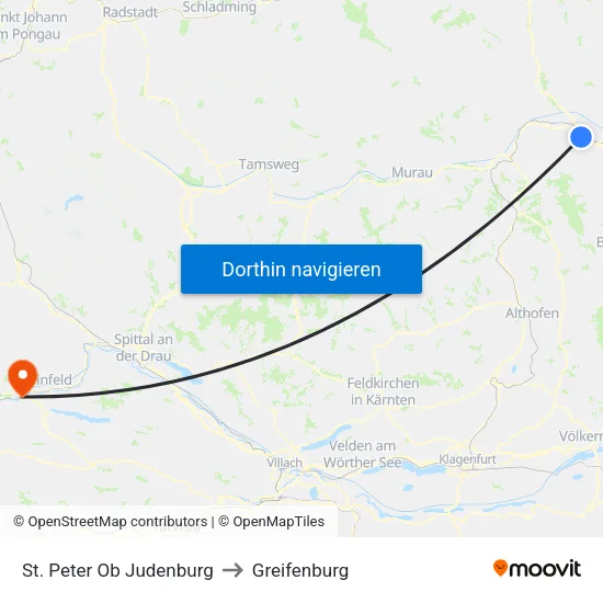 St. Peter Ob Judenburg to Greifenburg map
