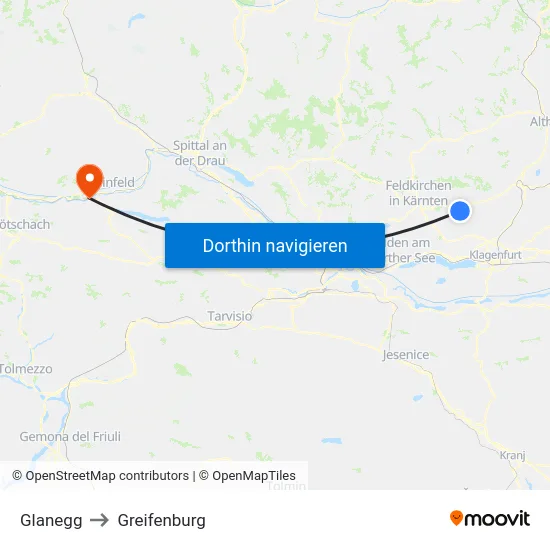 Glanegg to Greifenburg map