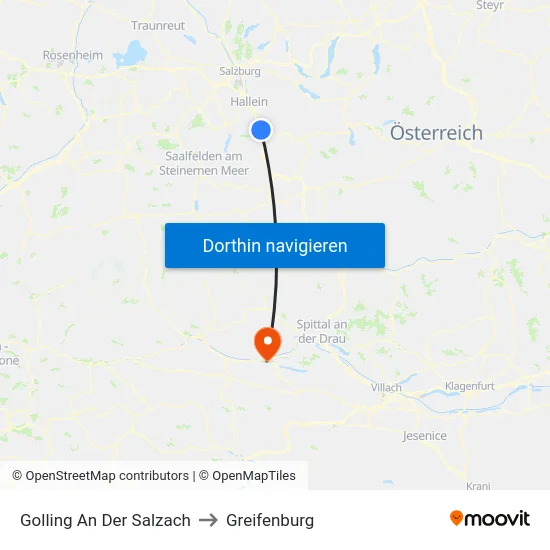 Golling An Der Salzach to Greifenburg map