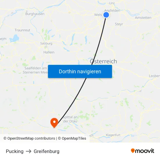 Pucking to Greifenburg map