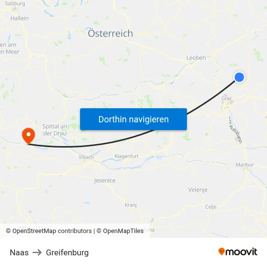 Naas to Greifenburg map