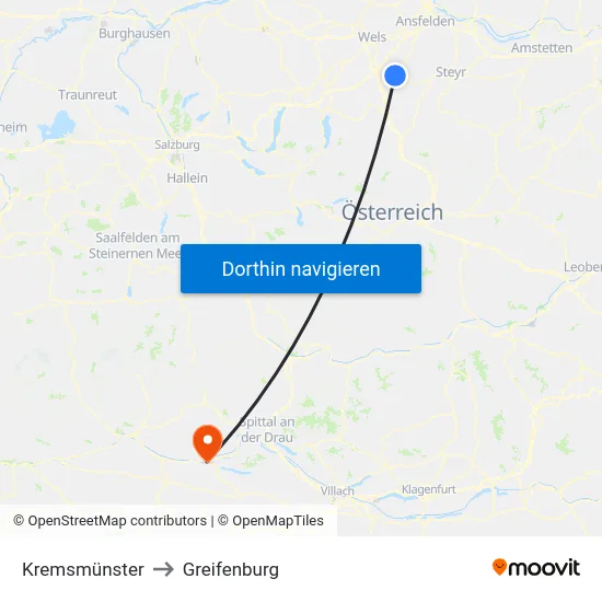 Kremsmünster to Greifenburg map