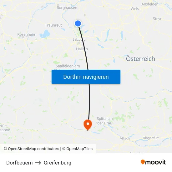 Dorfbeuern to Greifenburg map