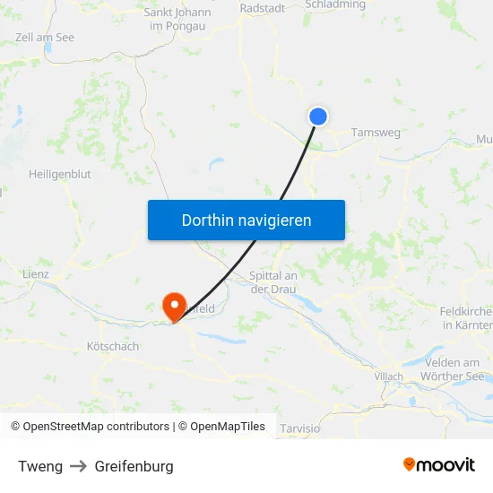 Tweng to Greifenburg map