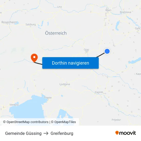 Gemeinde Güssing to Greifenburg map