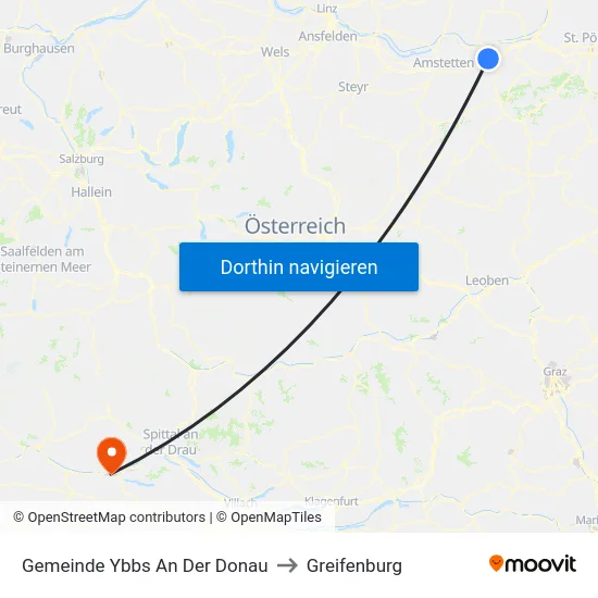 Gemeinde Ybbs An Der Donau to Greifenburg map