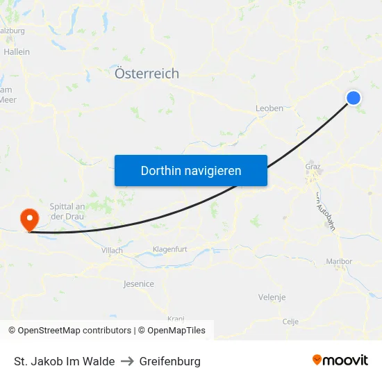 St. Jakob Im Walde to Greifenburg map